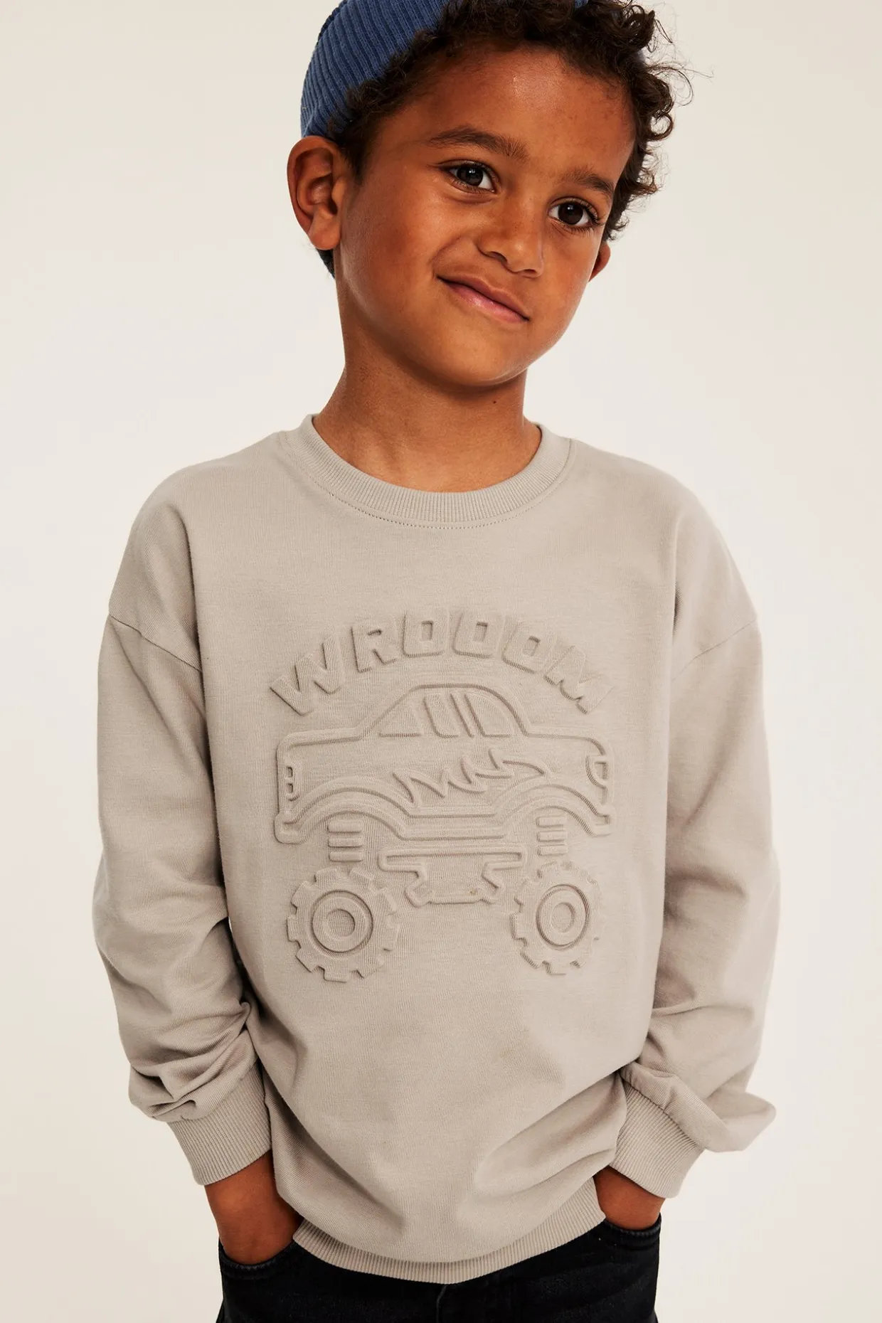 Bluza z bawełnianej dzianiny, z motywem monster trucka z efektem 3D