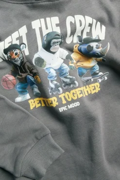 Bluza z kapturem, z bawełnianej dzianiny, z nadrukiem zwierzęcym z przodu