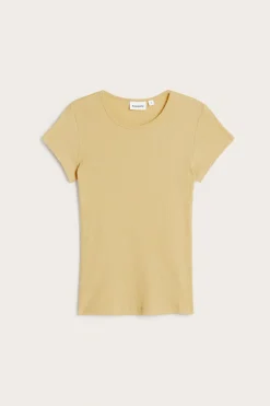 Dopasowany prążkowany t-shirt z bawełny