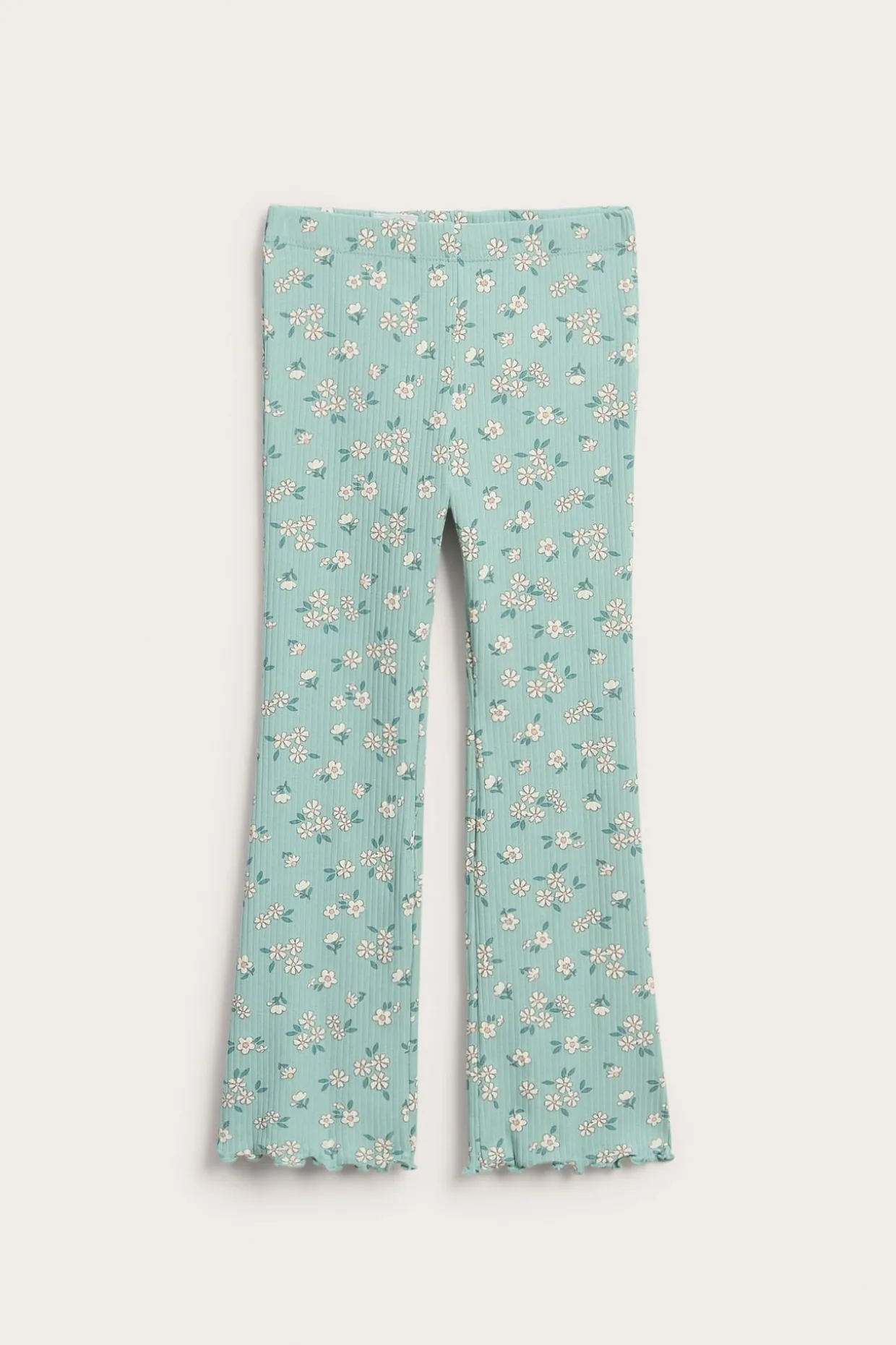 Legginsy dzwony w kwiaty, z dzianiny bawełnianej