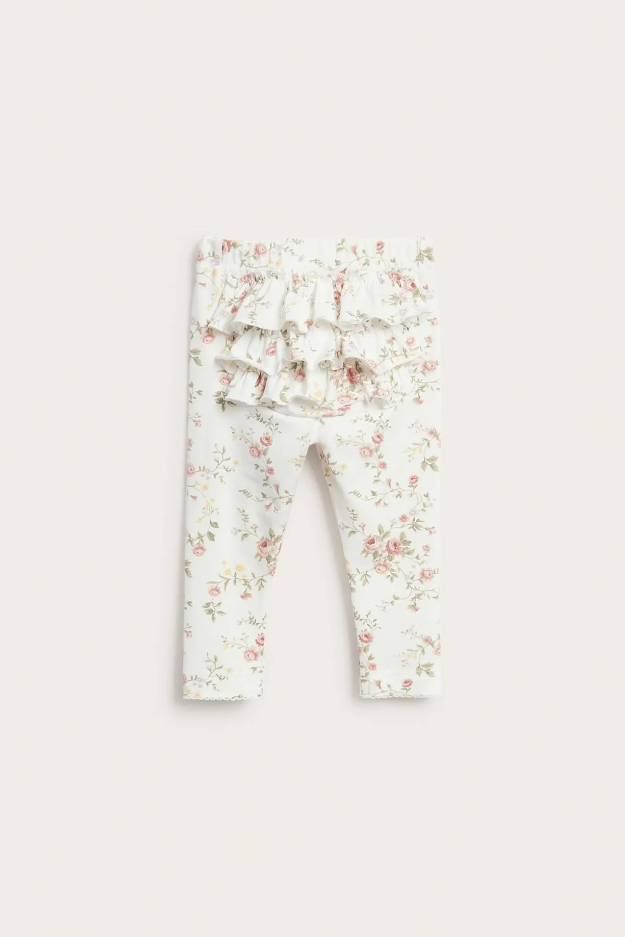 Legginsy w kwiaty, z falbanami