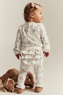 Legginsy w kwiaty, z falbanami