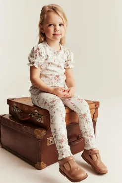 Legginsy w kwiaty, z koronką