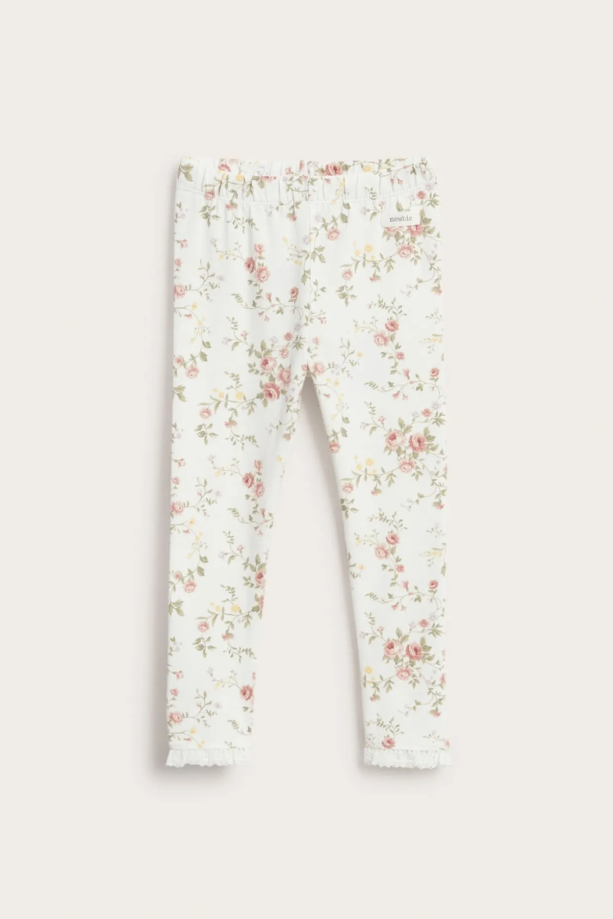 Legginsy w kwiaty, z koronką