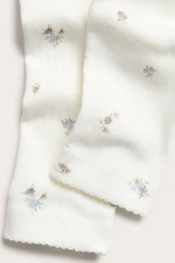 Legginsy w kwiaty, z prążkowanego trykotu
