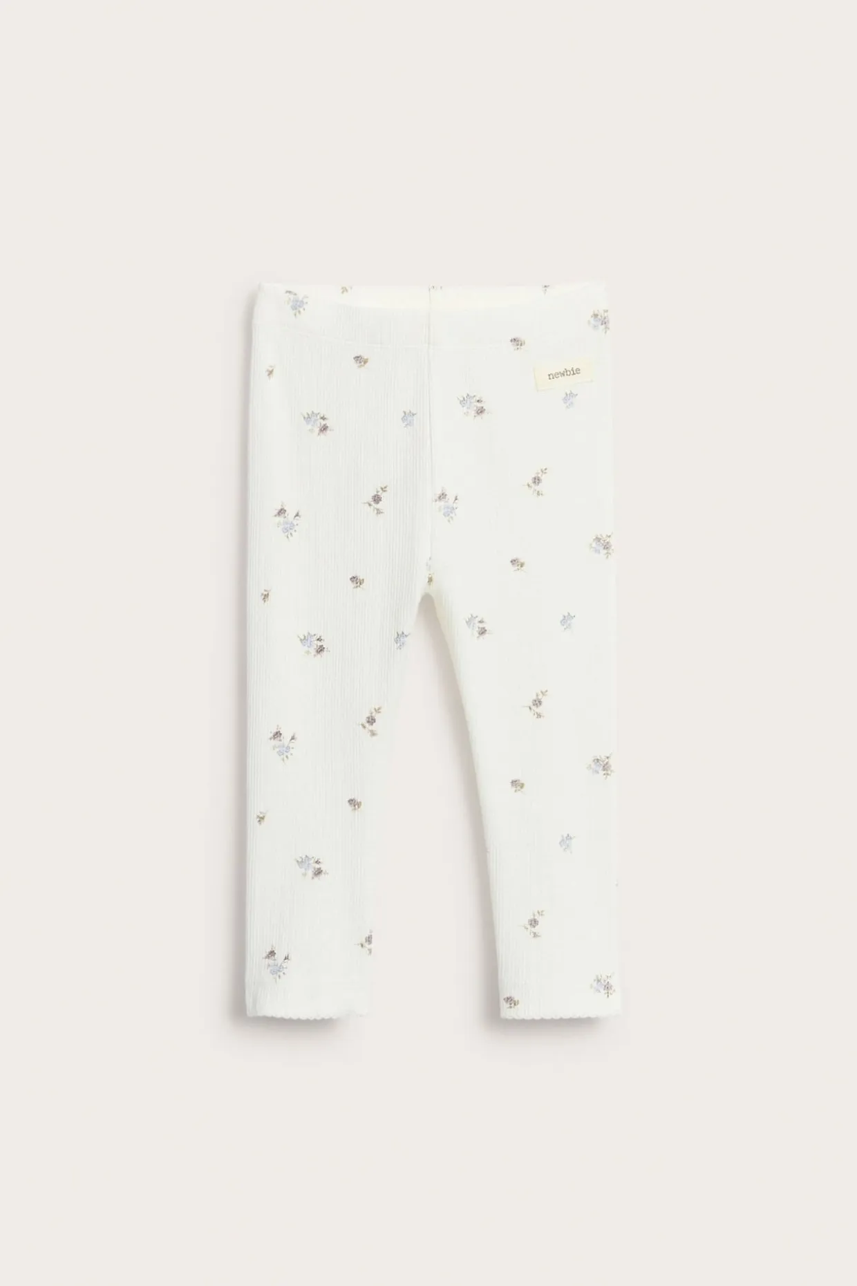 Legginsy w kwiaty, z prążkowanego trykotu