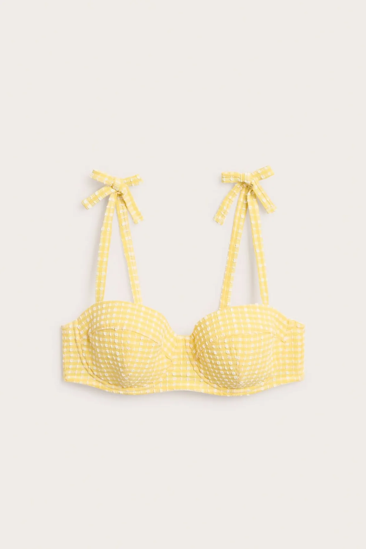 Stanik balkonetka od bikini, w kratkę, z wiązaniem