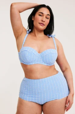 Stanik balkonetka od bikini, w kratkę, z wiązaniem