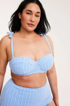 Stanik balkonetka od bikini, w kratkę, z wiązaniem