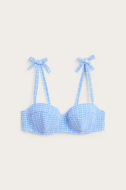 Stanik balkonetka od bikini, w kratkę, z wiązaniem