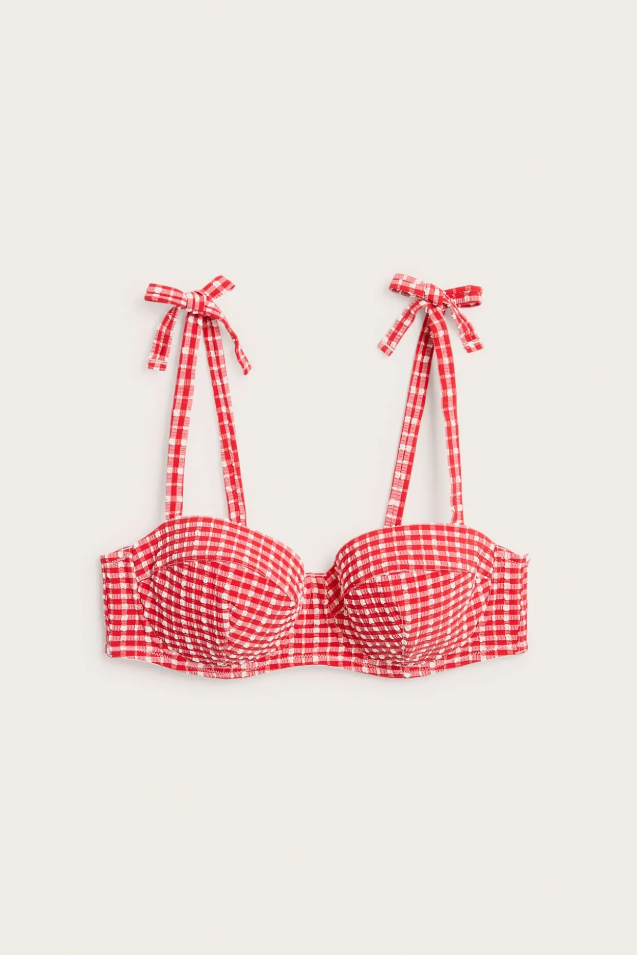 Stanik balkonetka od bikini, w kratkę, z wiązaniem