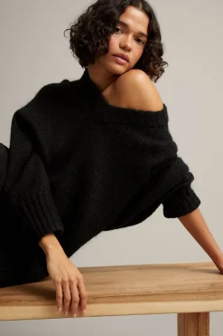 Sweter oversize, z dzianiny z mieszanki wełny