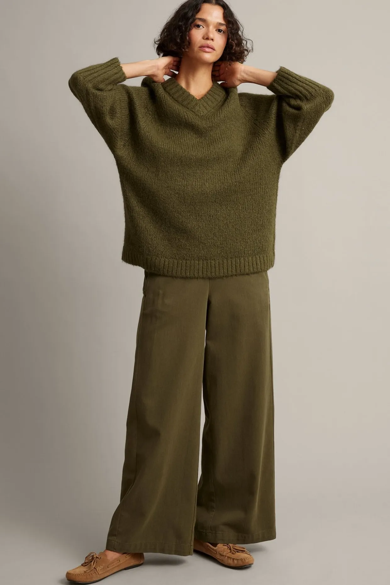 Sweter oversize, z dzianiny z mieszanki wełny