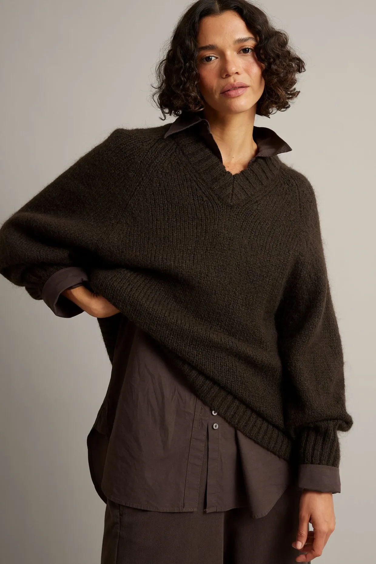 Sweter oversize, z dzianiny z mieszanki wełny