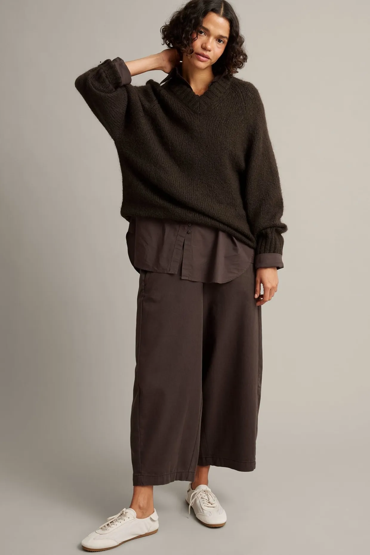 Sweter oversize, z dzianiny z mieszanki wełny
