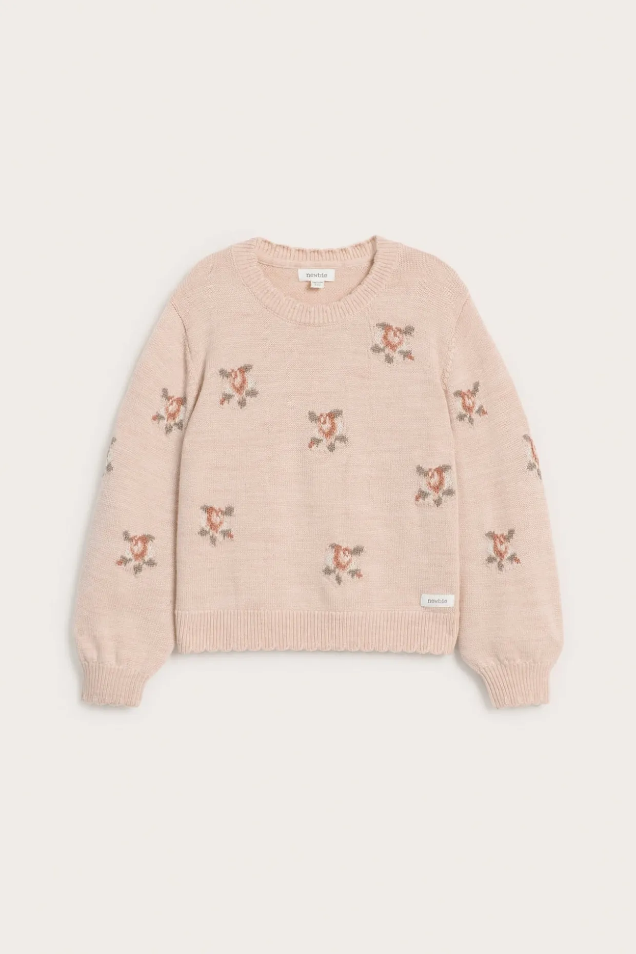 Sweter wełniany z dzianiny w róże