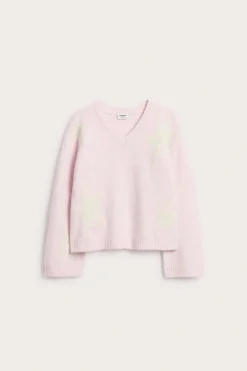 Sweter we wzory, z dzianiny, z dekoltem w szpic