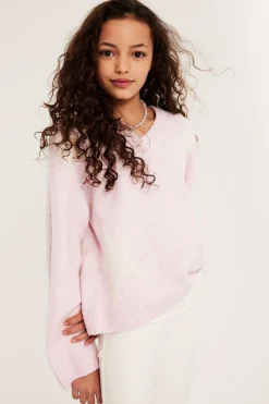 Sweter we wzory, z dzianiny, z dekoltem w szpic