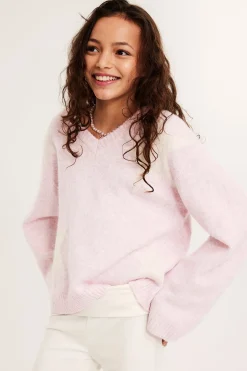 Sweter we wzory, z dzianiny, z dekoltem w szpic