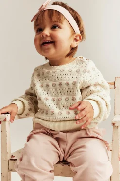 Sweter z żakardowej dzianiny, w kwiaty