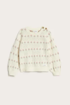 Sweter z żakardowej dzianiny, w kwiaty