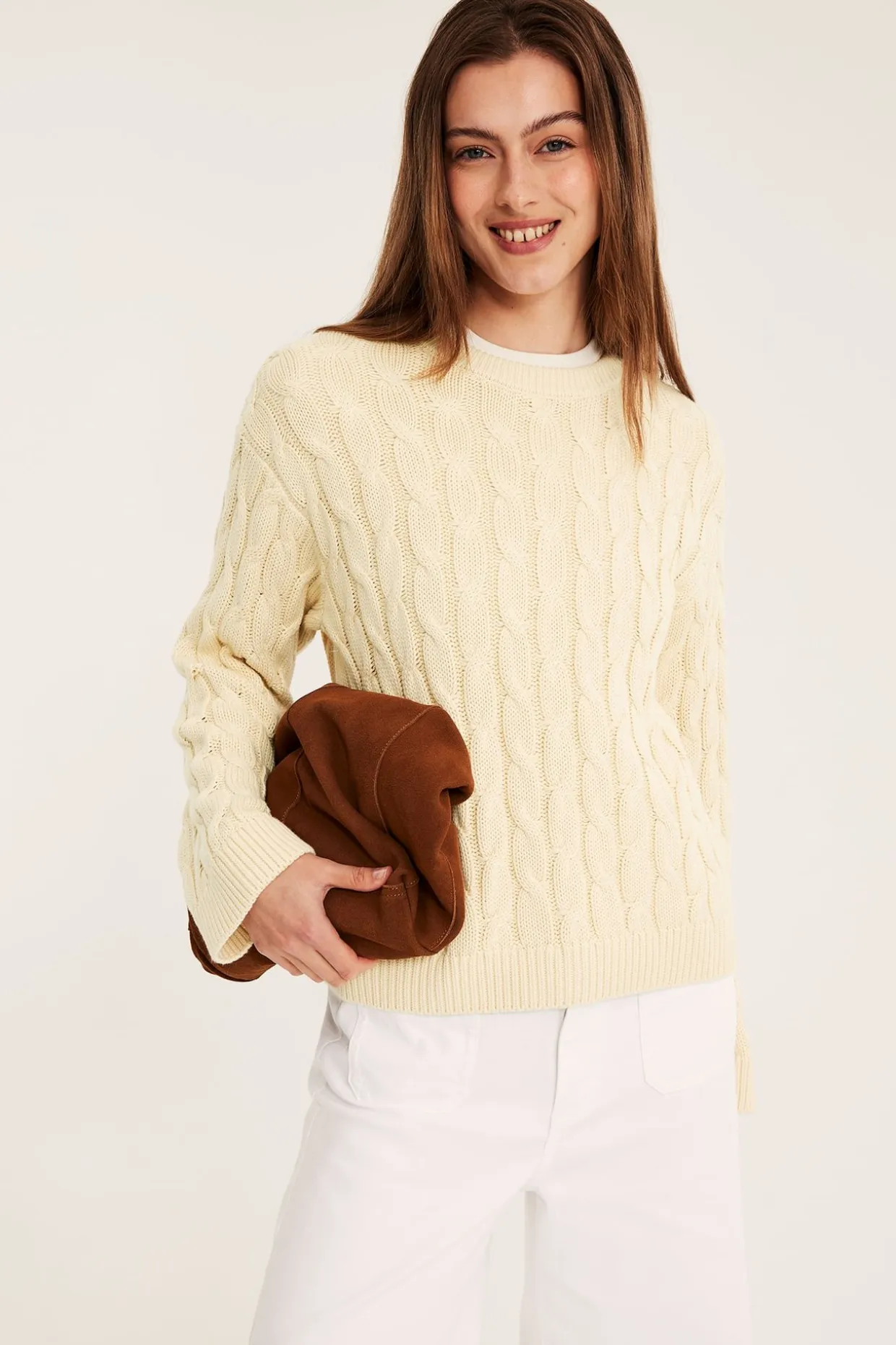 Sweter z dzianiny w warkocze, z bawełny
