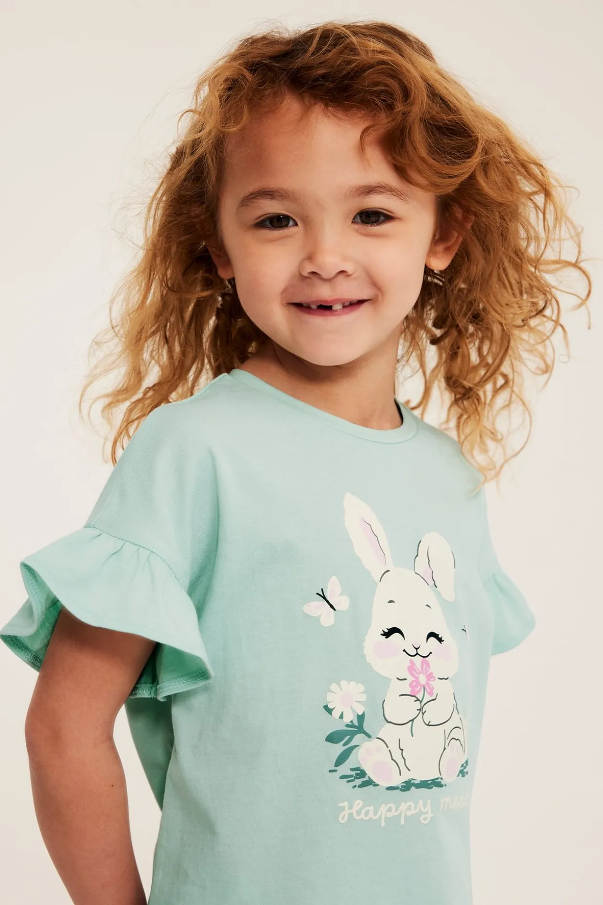 Top z bawełnianej dzianiny, z nadrukowanym królikiem
