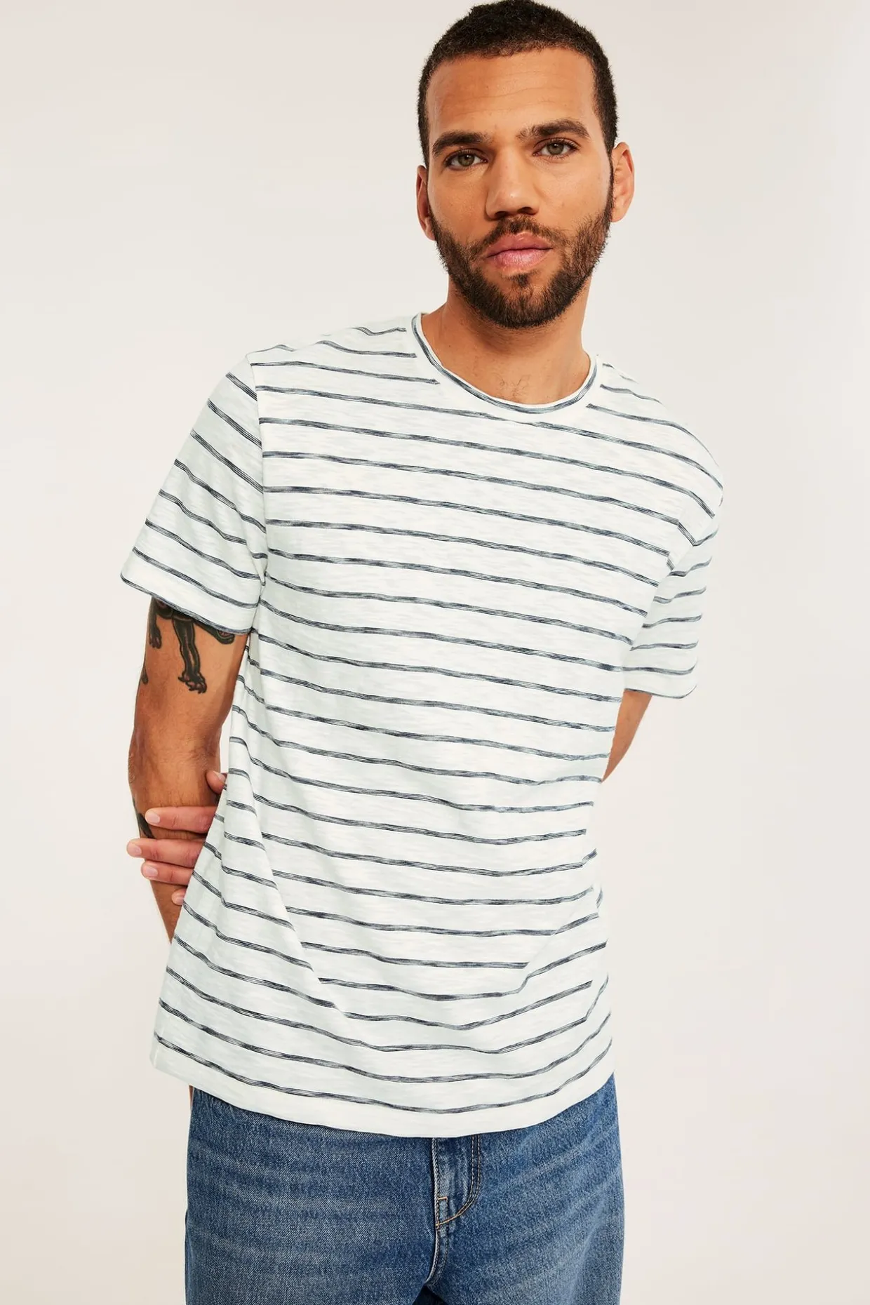 T-shirt w paski, z bawełny
