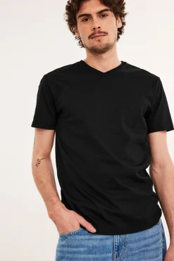 T-shirt z dekoltem w szpic, z bawełny