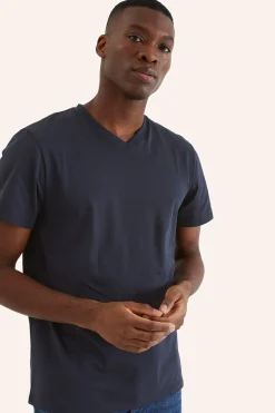 T-shirt z dekoltem w szpic, z bawełny
