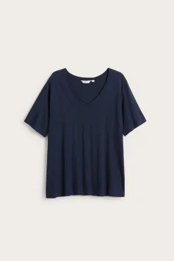 T-shirt z dekoltem w szpic, z bawełny