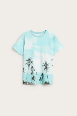 T-shirt z dzianiny bawełnianej, z motywem palm