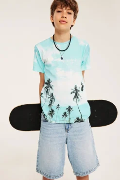 T-shirt z dzianiny bawełnianej, z motywem palm