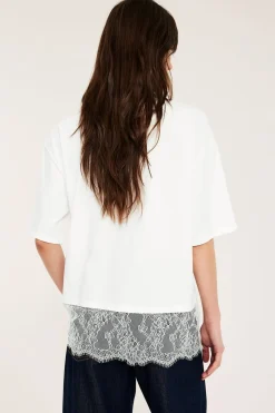 T-shirt z koronkową krawędzią