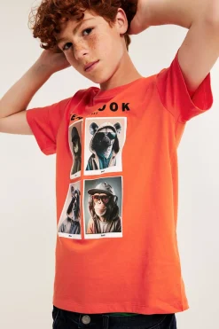 T-shirt z nadrukiem w zwierzęta, z bawełnianej dzianiny