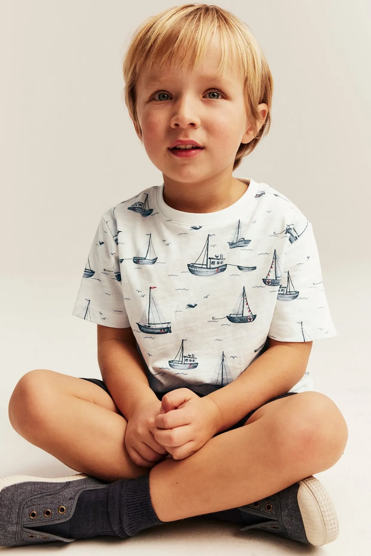 T-shirt z trykotu slub, w żaglówki